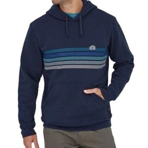 PATAGONIA Men's Navy Blue Line Logo Ridge Stripe Uprisal Hooded Sweatshirt | EUC